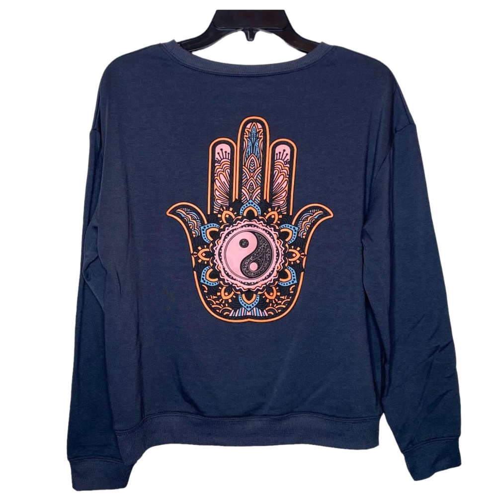 NWOT Yoga Graphic Sweatshirt Crew Neck Hamsa Hand Size M